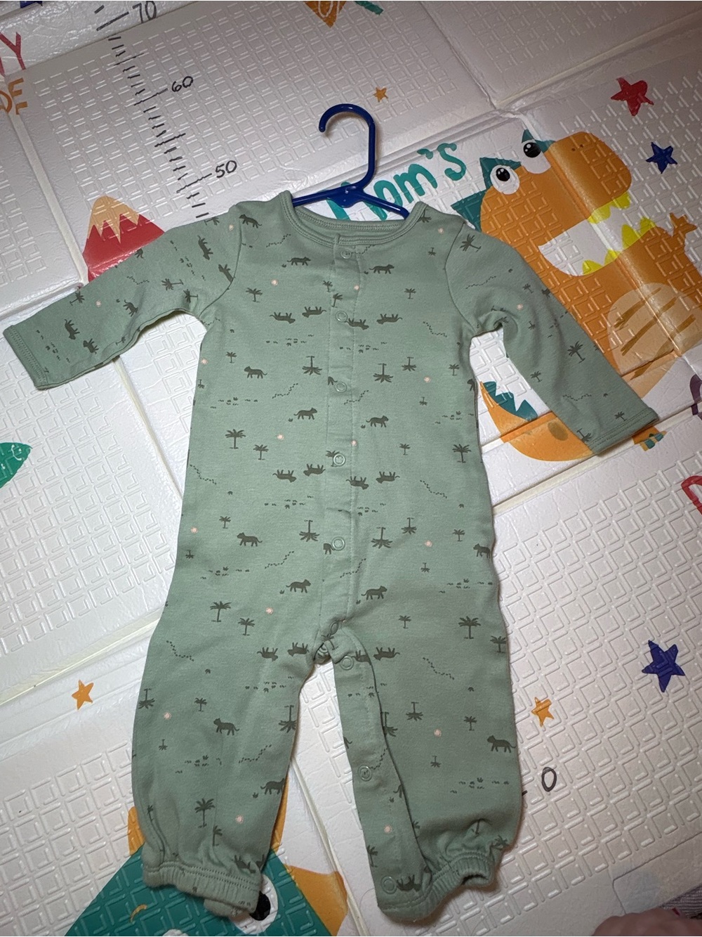 child of mine Sage Green Baby One-Piece with Safari Print